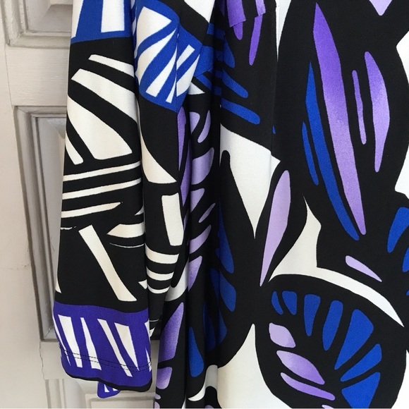 Enfocus Studio Dress 3/4 Sleeves Sz10 Very Pretty Round Neck Purp/Blue Geometric - Picture 9 of 13